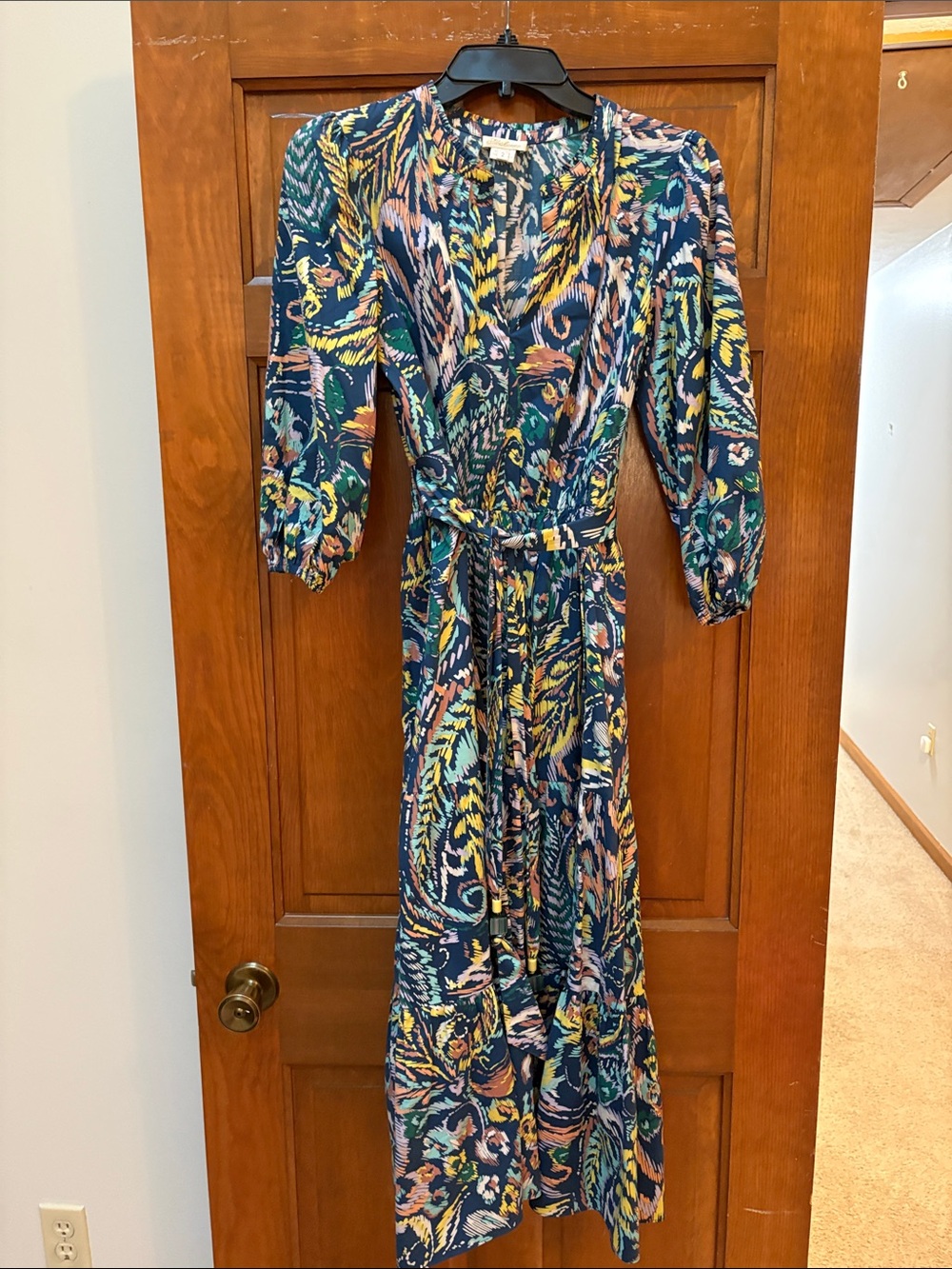 Shoshanna Navy Multicolor Printed Wrap Maxi Dress